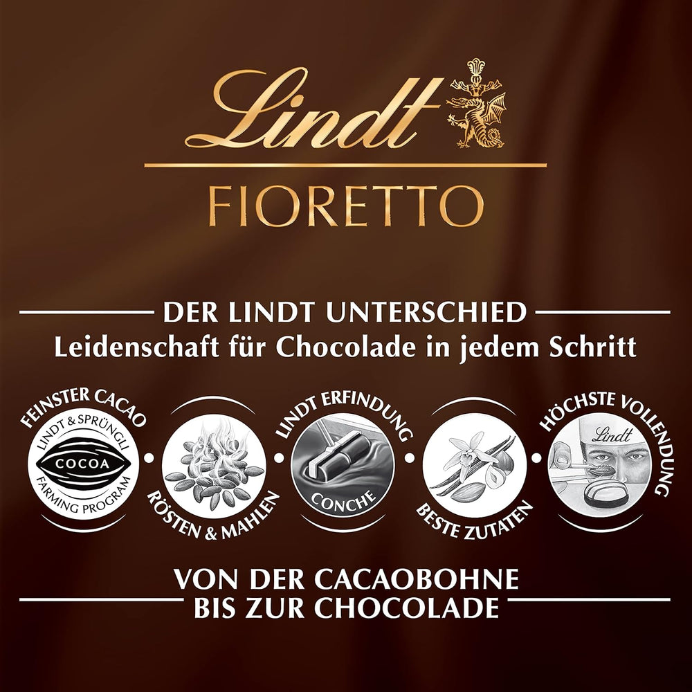 Chokolade - Sortiment FIORETTO Minis | 115 g | Ca. 10 mælkechokoladepraliner i marcipan, cappuccino og nougat smag, indeholder alkohol | Chokolade gavesæt | Chokolade gavesæt (pakke med 5)