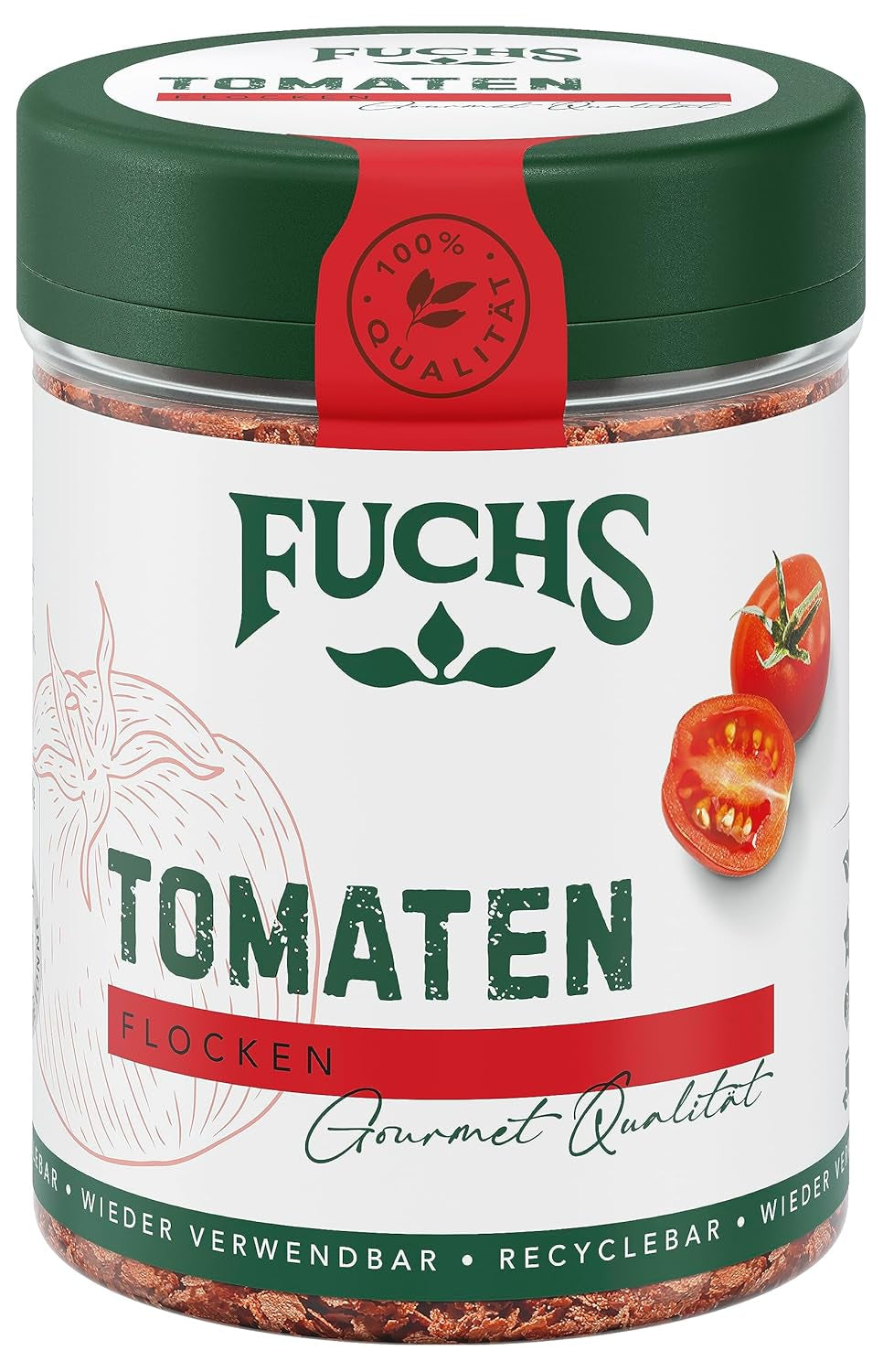 Fuchs Gewürze - Tomaten Flocken - Gewürz für Ofenfeta oder tomatigen Geschmack i sauce - naturlige ingredienser - 40 g i wiederverwendbarer, genbrugsbarer Dosis