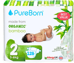 Pureborn Eco økologiske bambusbleer, str. 2 (3-6 kg) Mor og barn Naty Shop str. 2 (128 bleer)