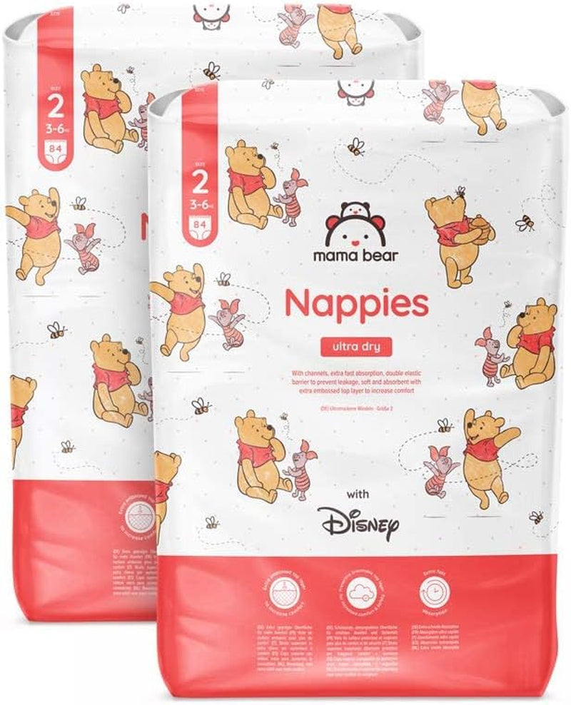Amazon-mærke: Mama Bear Disney Ultra Dry Bleer, Størrelse 3 (4-9 kg) - Månedlig æske, hvid, 172 Antal (2 pakker af 86)