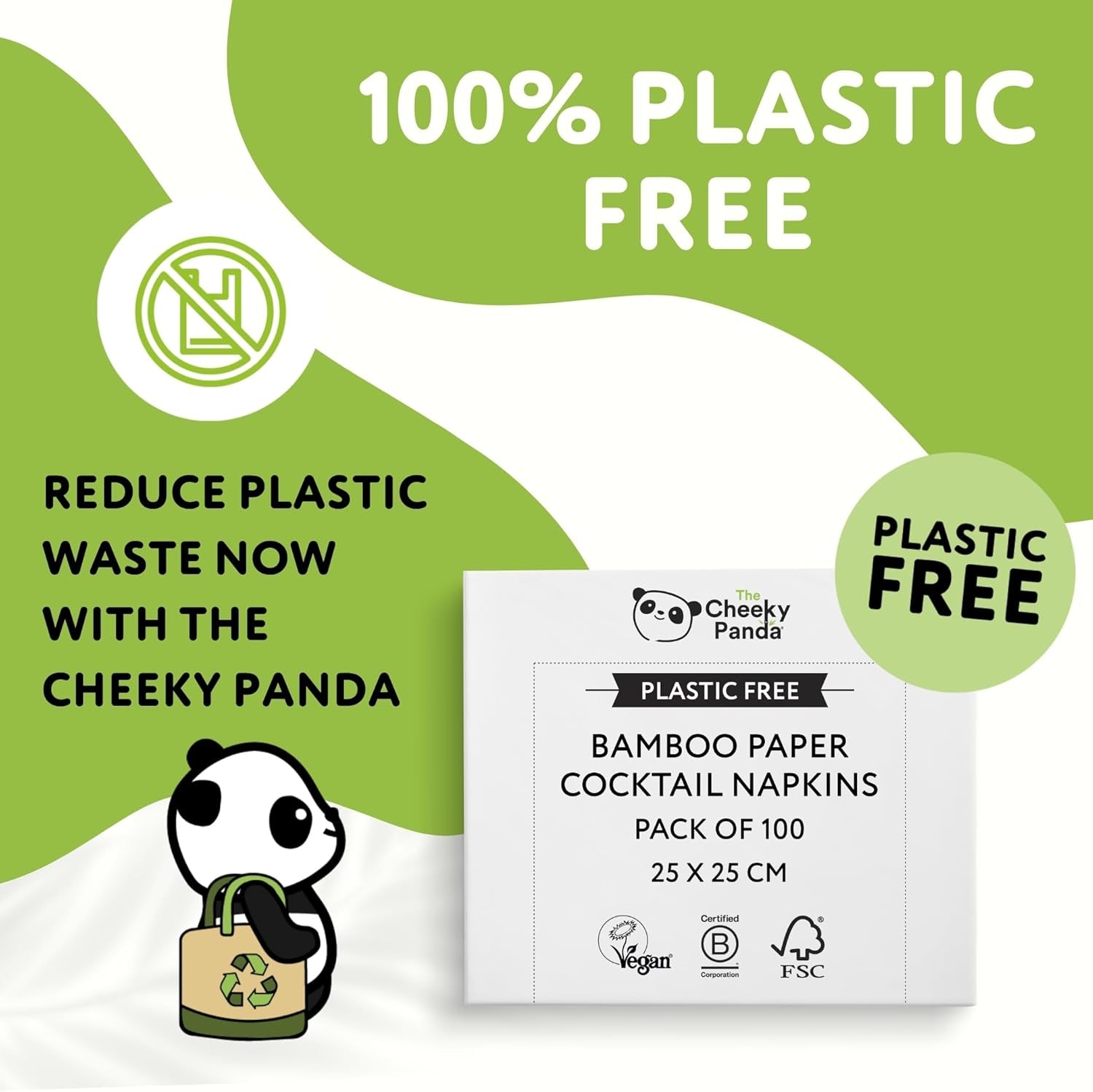 Șervețele cocktail din bambus The Cheeky Panda | șervețele albe 100 bucăți șervețele de hârtie