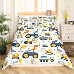 Jungen Cartoon Car Sengetøj Sæt 135X200,Kinder Bau Fahrzeuge Tröster Abdeckung Für Kind Kleinkind Teens,Dinosaurier Bettbezug,Traktor Maschinerie Bagger Bettdecke Abdeckung,Lkw Autos Bettdecke Naty Shop