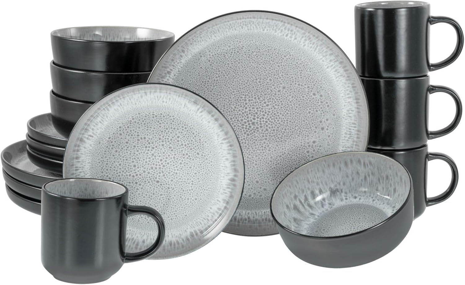 Creatable, 20166, Serie Nordic Fjord Green, 16-Teiliges Geschirrset Für 4 Personen, Kombiservice Aus Steinzeug, Spülmaschinen- Und Mikrowellengeeignet, Qualitätsproduktion Seturi vesela masa Naty Shop Grau Kombiservice 16-Tlg