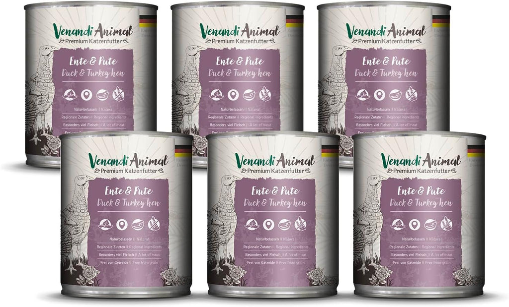 Venandi Animal Premium Hrană umedă pentru pisici, Tasting Pack III, pui, curcan, vită, pui + iepure, vițel, curcan, 6 X 200 G, fără cereale și naturală, 1.2 Kg