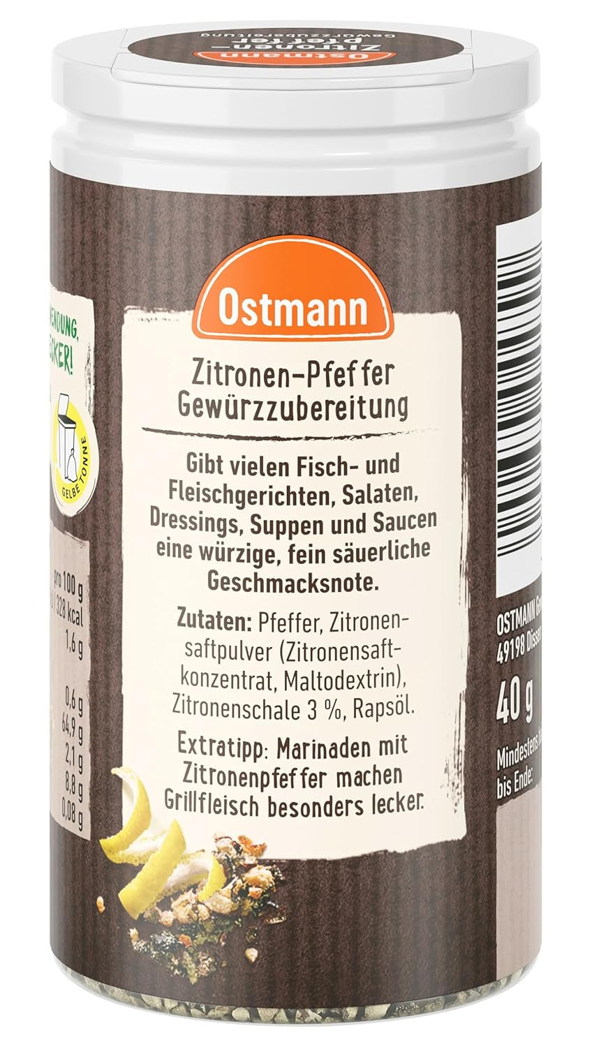 Ostmann Gewürze - Zitronenpfeffer Gewürzzubereitung | Til salatdressinger, saucer og fiskeretter 40 g i Der Streudose
