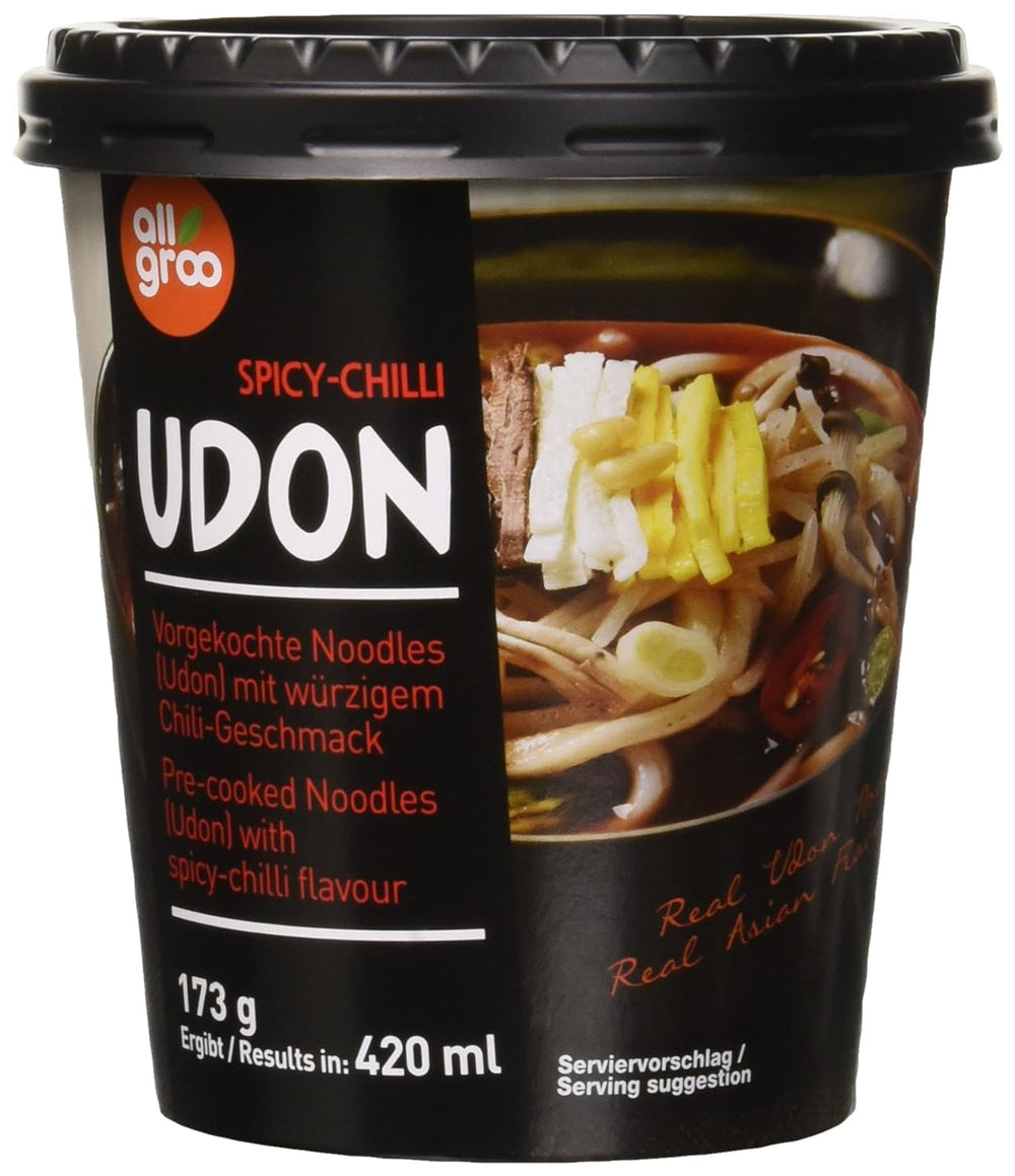 Allgroo Udon Cup instant nudler - smagfuld krydret skaldyr Udon suppe - Hurtig tilberedning (1 x 173 g)