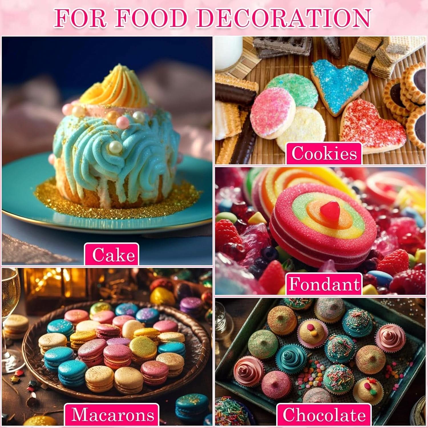 Spiselig glitter, Sæt med 4 eller 6 farvenuancer, 4 gram pr. produkt Glitter Naty Shop