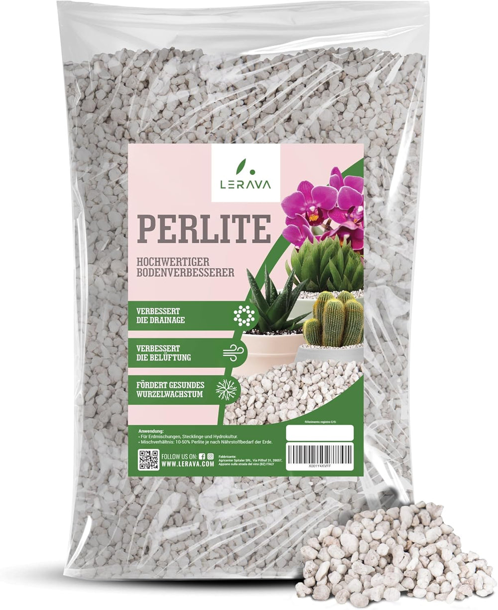 LERAVA® Perlite for Plants (5L) – Grovkornet perlit til jordforbedring – Sikrer optimal dræning og beluftning – Naturlig jord- og hydroponicsadditiv – Granulat til planter
