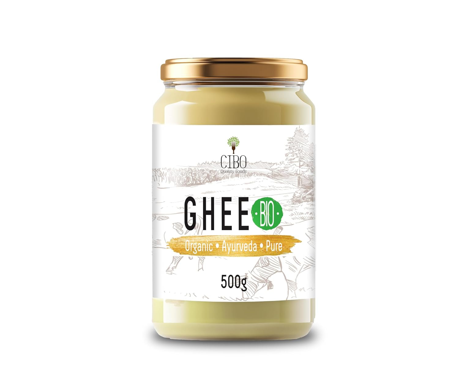 Cibo Bio Ghee 500g – Milch aus Parma & Reggio Emilia – Hergestellt i Italien – Weidekühe – Rauchpunkt 250°C – Aus Centrifugensahne