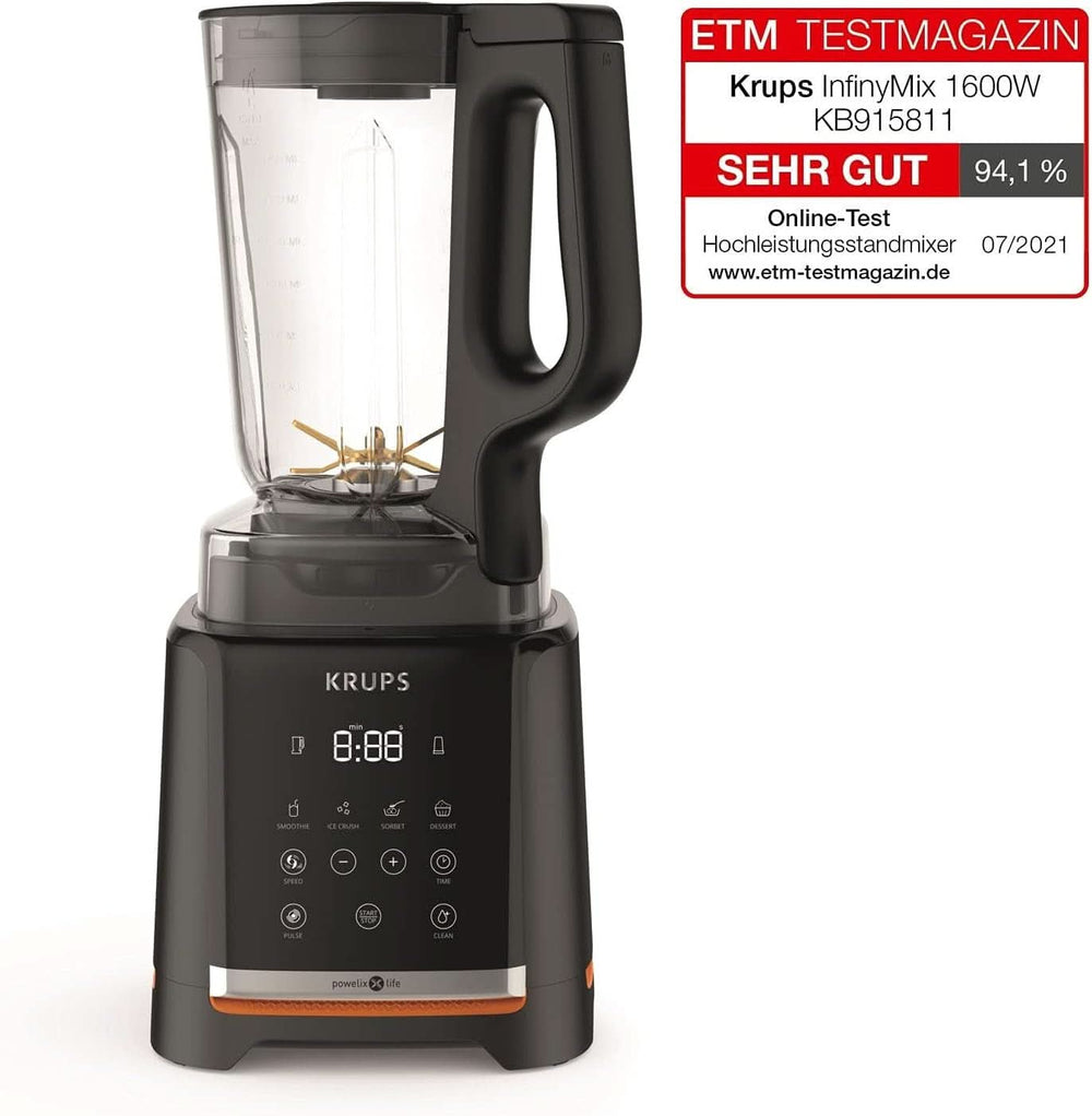 Krups Highspeed - Standmixer Infinymix KB9158 | 1600 W | 5 Automatiske programmer + Manuel Einstellung | Tritanbehälter | Inkl. Receptheft | Smoothies, shakes, knust is | Schwarz Kitchen Naty Shop