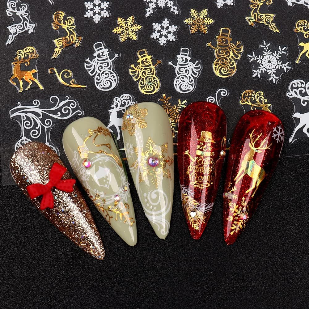9 Blatt Nagelsticker Weihnachten Nagelaufkleber Selbstklebend Weiß Rentier Schneemann Nail Art Sticker Dekoration Nageldesign Zubehör