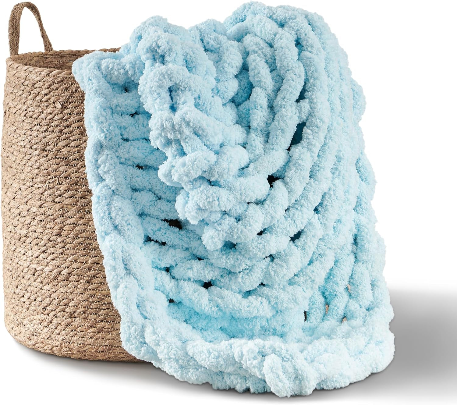 Chunky strikket tæppe, plaid, 100% håndstrikket med jumbo chenille garn (127 X 152,4 Cm, lilla grå) Adyrescia Senge og tæpper Lys, blå 50 "X60"