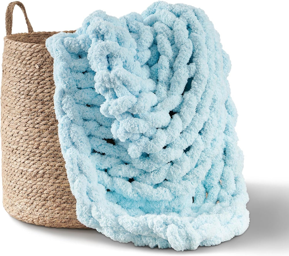 Chunky strikket tæppe, plaid, 100% håndstrikket med jumbo chenille garn (127 X 152,4 Cm, lilla grå) Adyrescia Senge og tæpper Lys, blå 50 "X60"