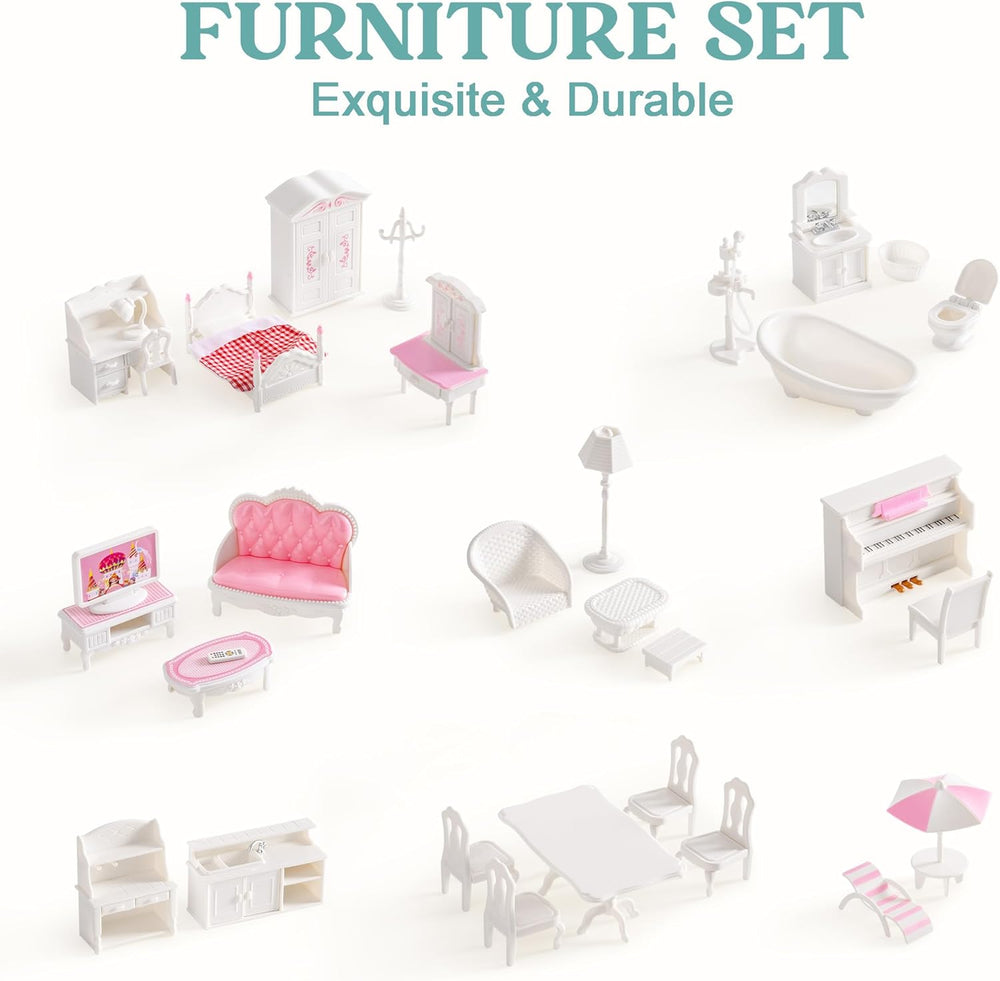 ROBUD Casă de păpuși din lemn cu mobilier și accesorii Căsuțe pentru fete Căsuță de joacă Jucărie pentru copii