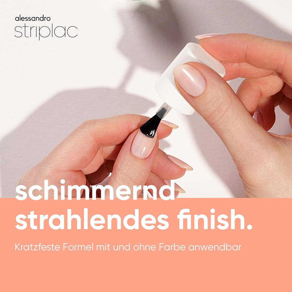 alessandro Striplac UV Top Coat Shimmer - Lyse, ridsefaste negle i op til 15 dage - Kan bruges med eller uden farvestof - Skånsom fjernelsesteknologi - Vegansk - Sølv, Gennemsigtig, 6,5 ml