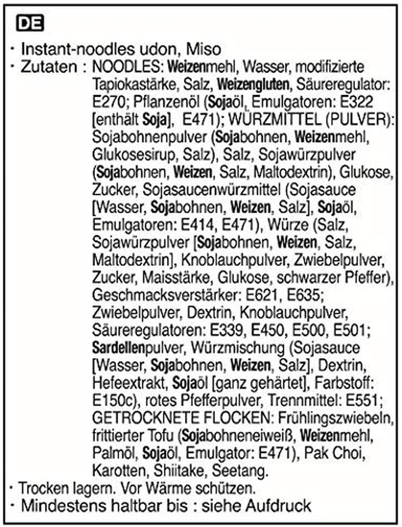 Allgroo Udon instant nudler - Miso, Udon suppe, krydret, aromatisk, hurtig tilberedning - indeholder 3 portioner - 1 x 690 g