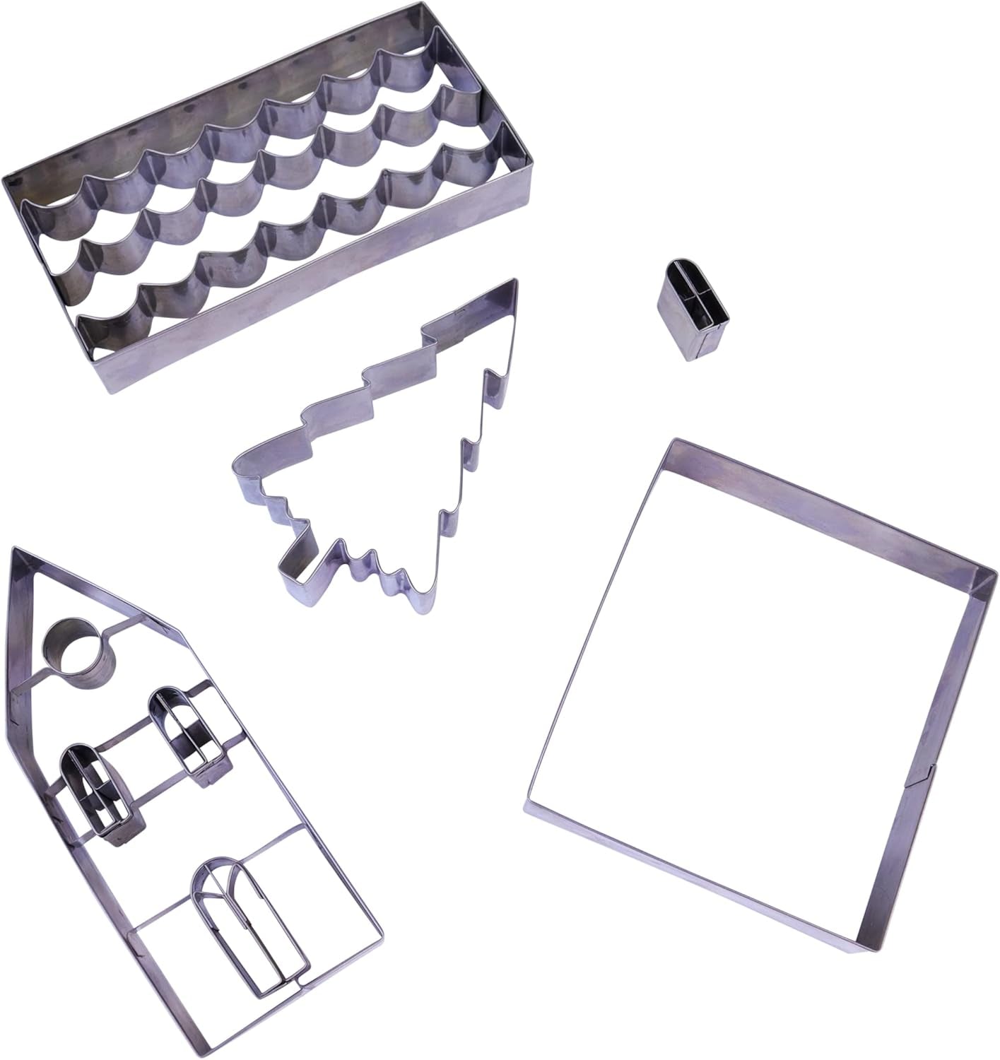 Set de forme pentru biscuiți cu căsuță de turtă dulce de Crăciun, argintii