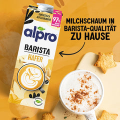 Alpro Barista Haferdrink – Zum Aufschäumen – Vegan und milchfrei – Von Natur aus lactosefrei – Rich an Ballaststoffen, Calcium og Vitaminen – 8 x 1 L – Haltbar