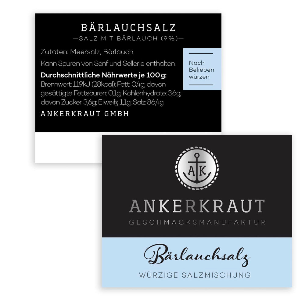 Ankerkraut Bärlauch Salz, Lecker Fleisch und Salat Verfeinern, Knoblauch-lignende Gesmack Aroma, Kräuter mit Gewürz zum Kochen, 110 g im Corkenglas