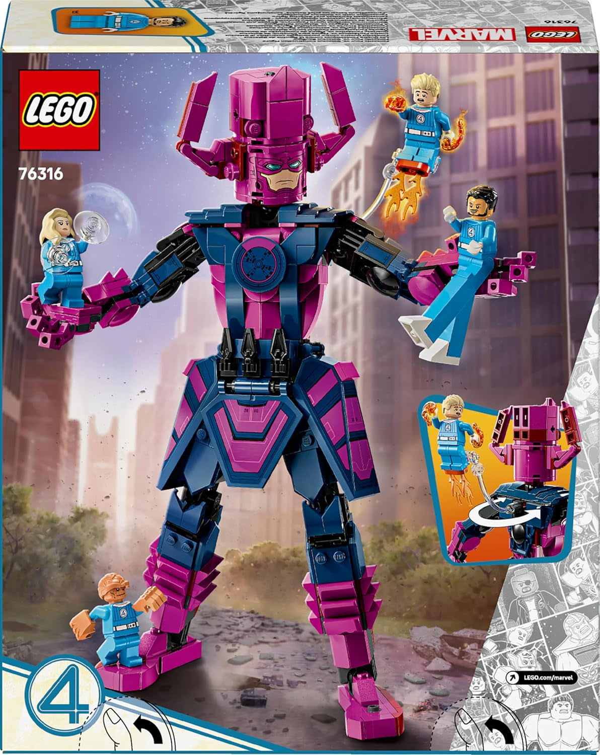 LEGO ǀ Marvel Fantastic Four vs. Galactus Baufigur - Bauset mit Superhelden - Spielset med The Thing, Invisible Woman and Human Torch - Kreatives Geschenk für Jungen und Mädchen - 76316