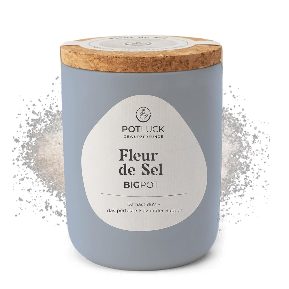 Potluck | Fleur de Sel håndgeschöpft | Meersalz im Keramiktopf | 80g | Vegansk, glutenfri og med naturlige ingredienser