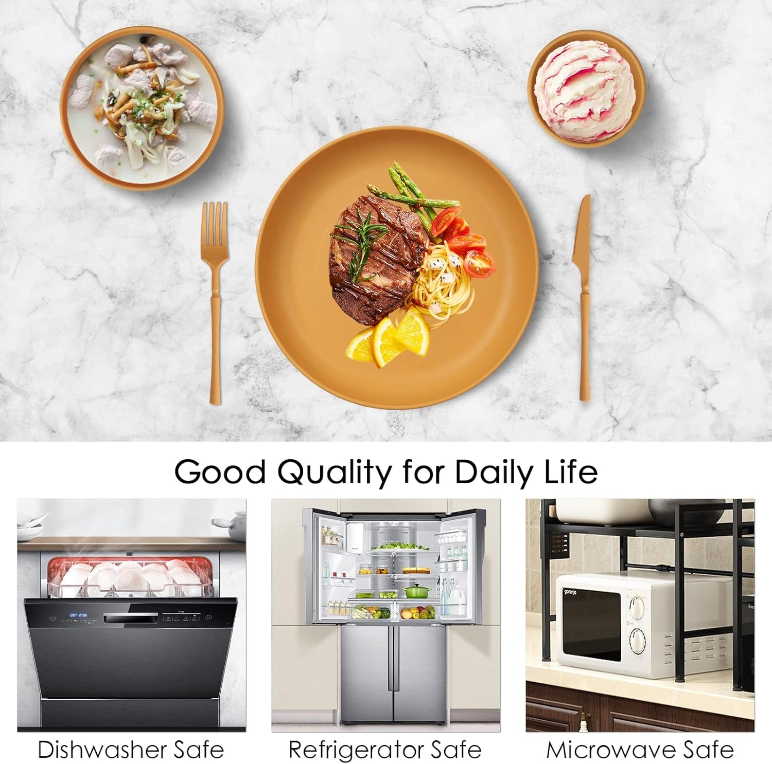 Set de tacâmuri indestructibil pentru 6 persoane, set de tacâmuri pentru camping cu 66 de piese, seturi de tacâmuri din plastic pentru picnic, ușoare, colorate, grătar, farfurii de servire din plastic, boluri, set de tacâmuri