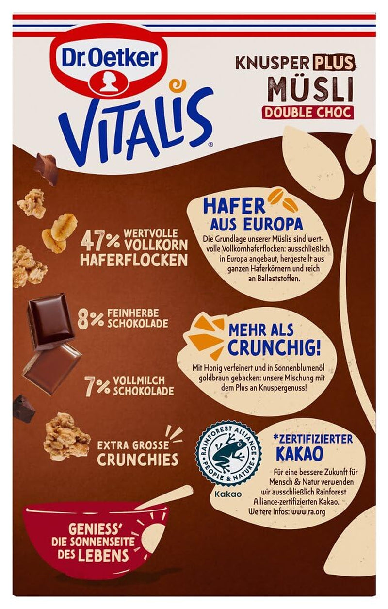 Dr. Oetker Vitalis KnusperPlus Dobbeltchokolade: Sprød müsli med mælk og mørk chokolade, pakke med 7 (7 x 450g)
