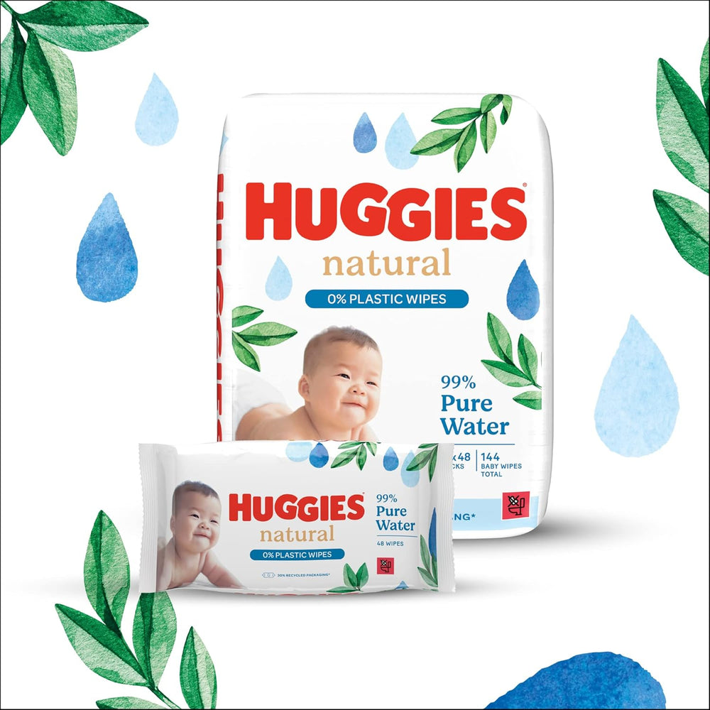 Huggies naturligt biologisk nedbrydelige vådservietter til følsomme babyer, 8 x 48 servietter, bulkpakke