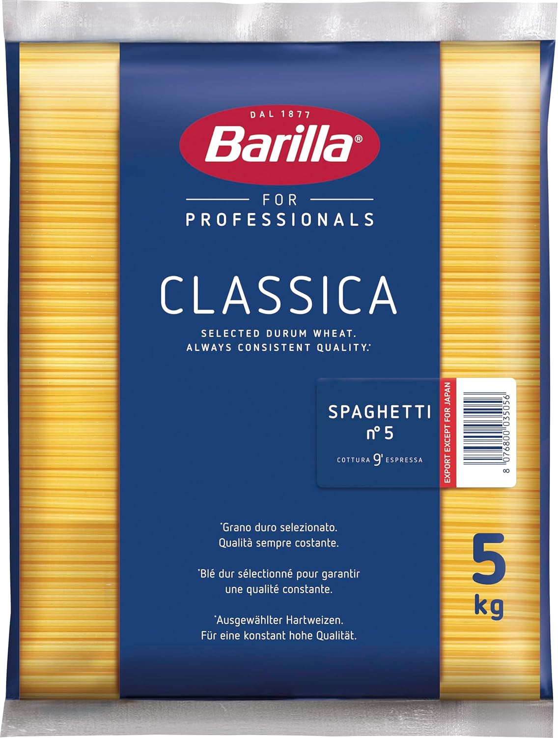 Barilla Durum Hvede Spaghetti Pasta no. 5 – Pakke med 1 (1x5 kg)