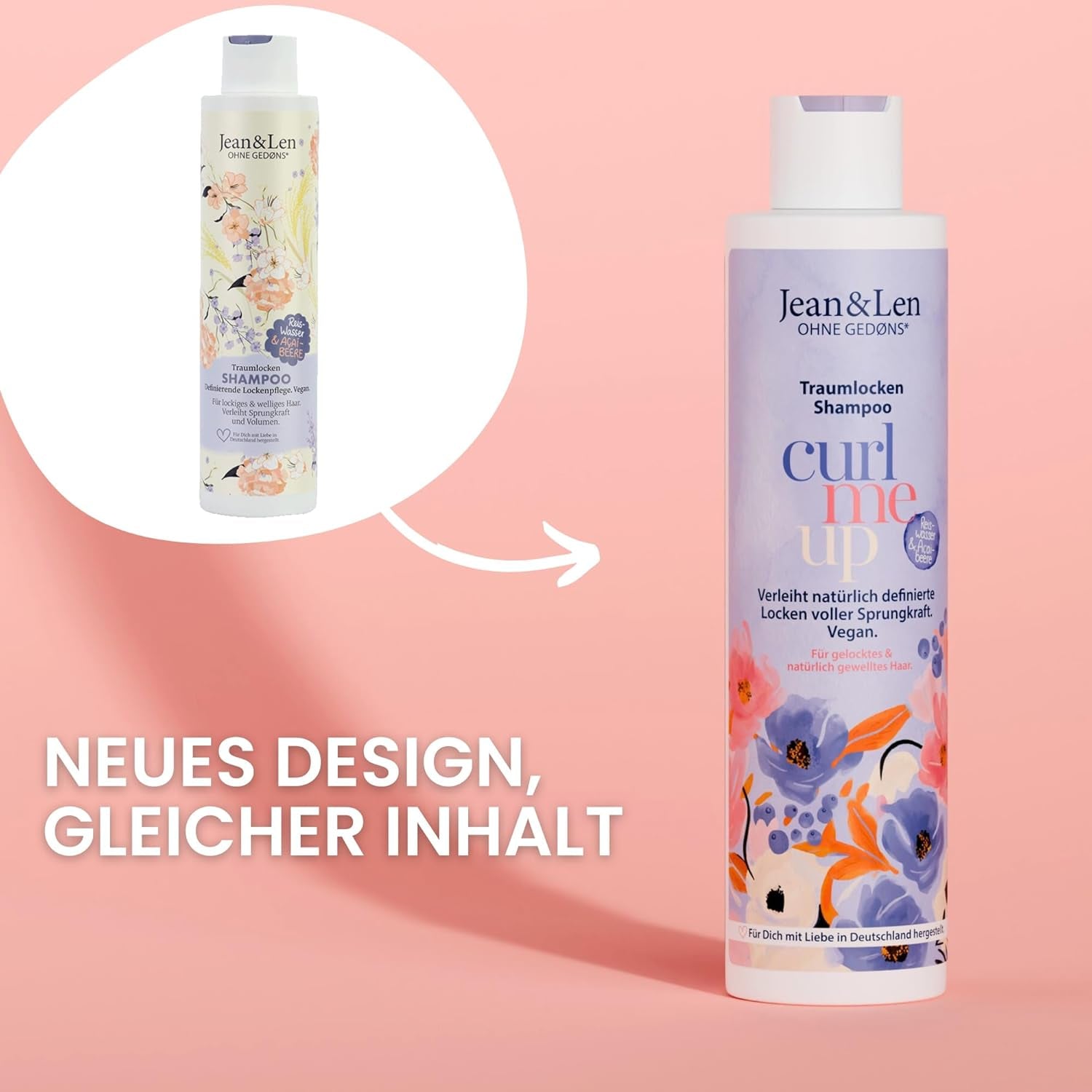Jean & Len Dream Curls Shampoo Rice Water & Açai Berry, pentru păr creț și ondulat, 300 ml Jean & Len