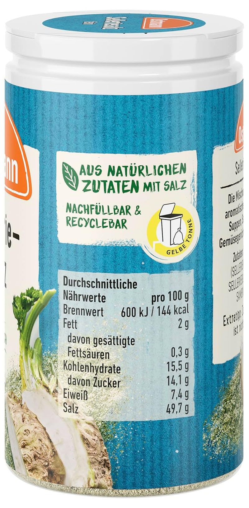 Ostmann Gewürze - Selleriesalz | Zum Verfeinern zährlicher herzhafter Gerichte | Recyclebare, nachfüllbare Streudose | 50 g i en si