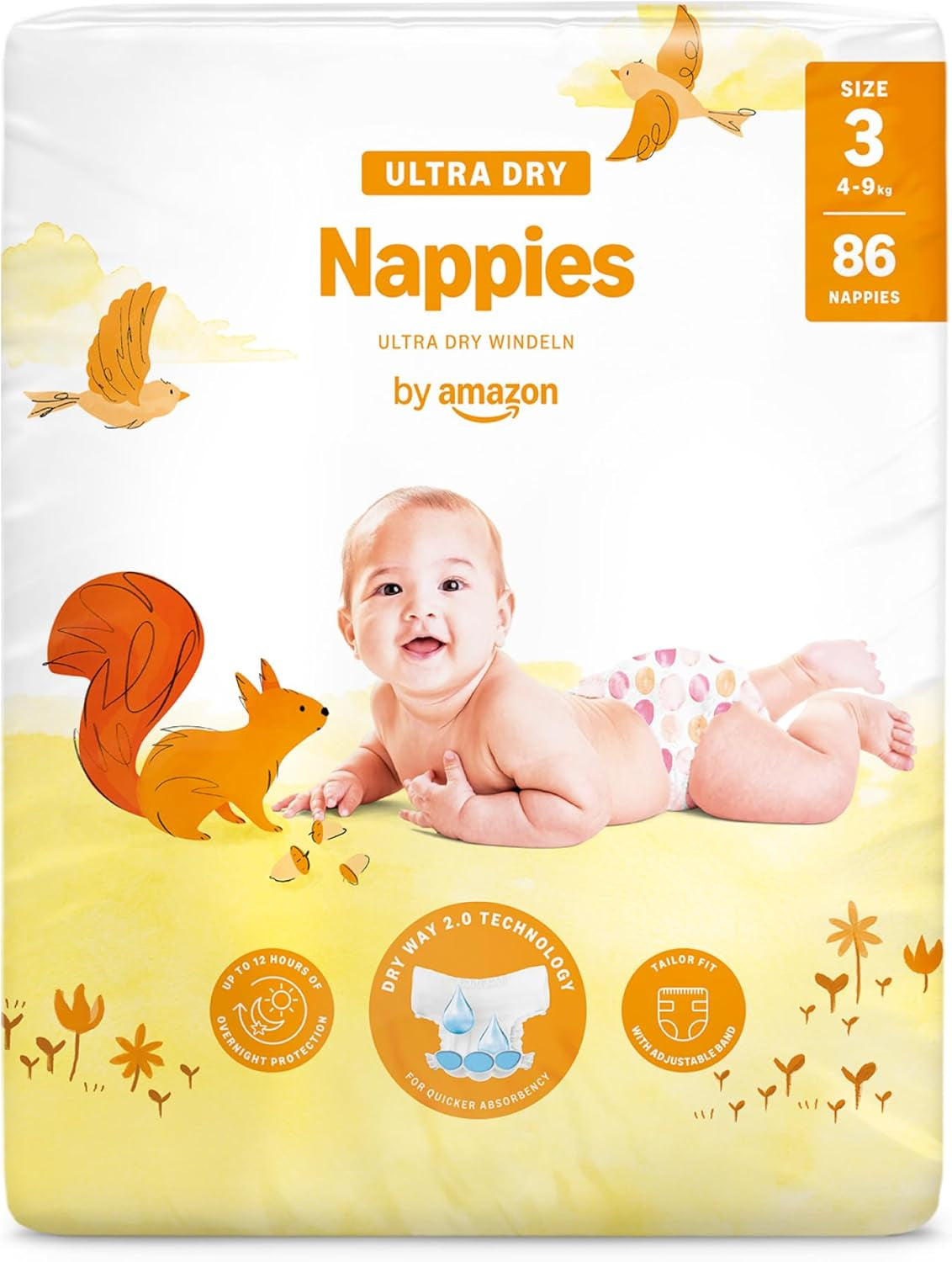 Amazon Ultra Dry Bleer, størrelse 1 (2-5 kg) - Månedlig æske, hvid, 96 antal (2 pakker af 48) (tidligere Mama Bear Brand, identisk produkt)