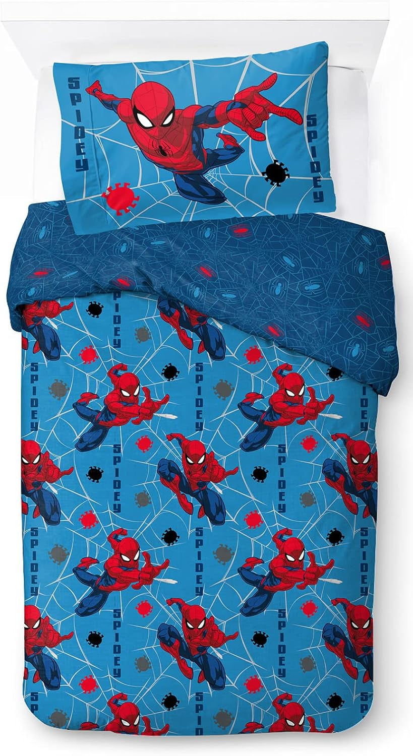 Sengetøj til børn, Disney-figurer, 100% bomuld Sengetøj - børn Naty Shop Blue - Spiderman 135X200/50X70 (2 stk.)