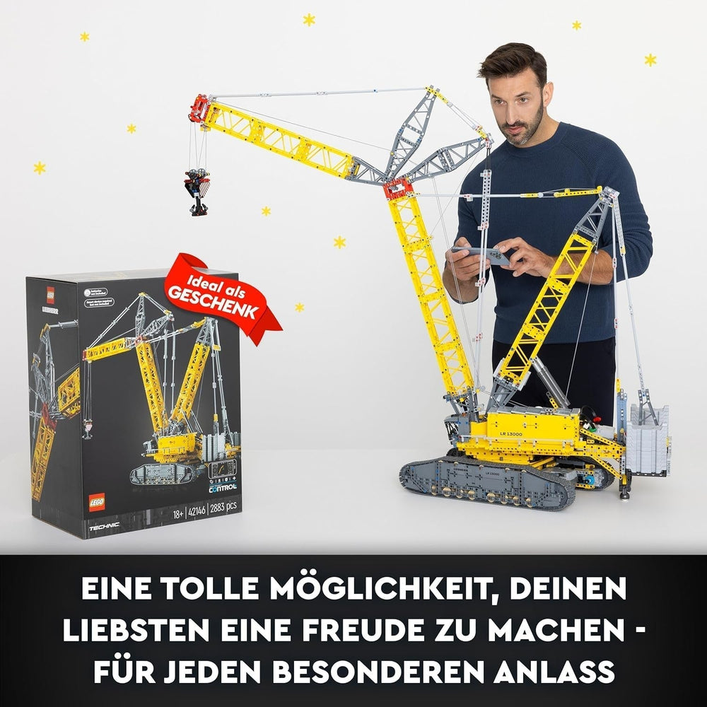 LEGO Technic Liebherr LR 13000 larvekransæt, byg den bedste fjernbetjente byggekøretøjsmodel med Control+ app, kran med spilsystem og løftearm, stort modelsæt til voksne 42146 Besuche Den LEGO-Store byggesæt
