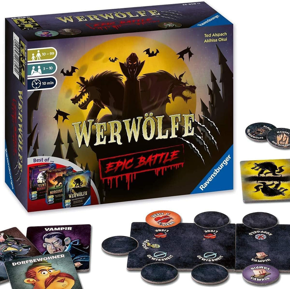 Ravensburger 26703 - Vârcolaci - Noapte cu Lună Plină, joc de societate pentru vârste de la 9 ani în sus, joc de acțiune pentru 3-10 jucători, serie de jocuri