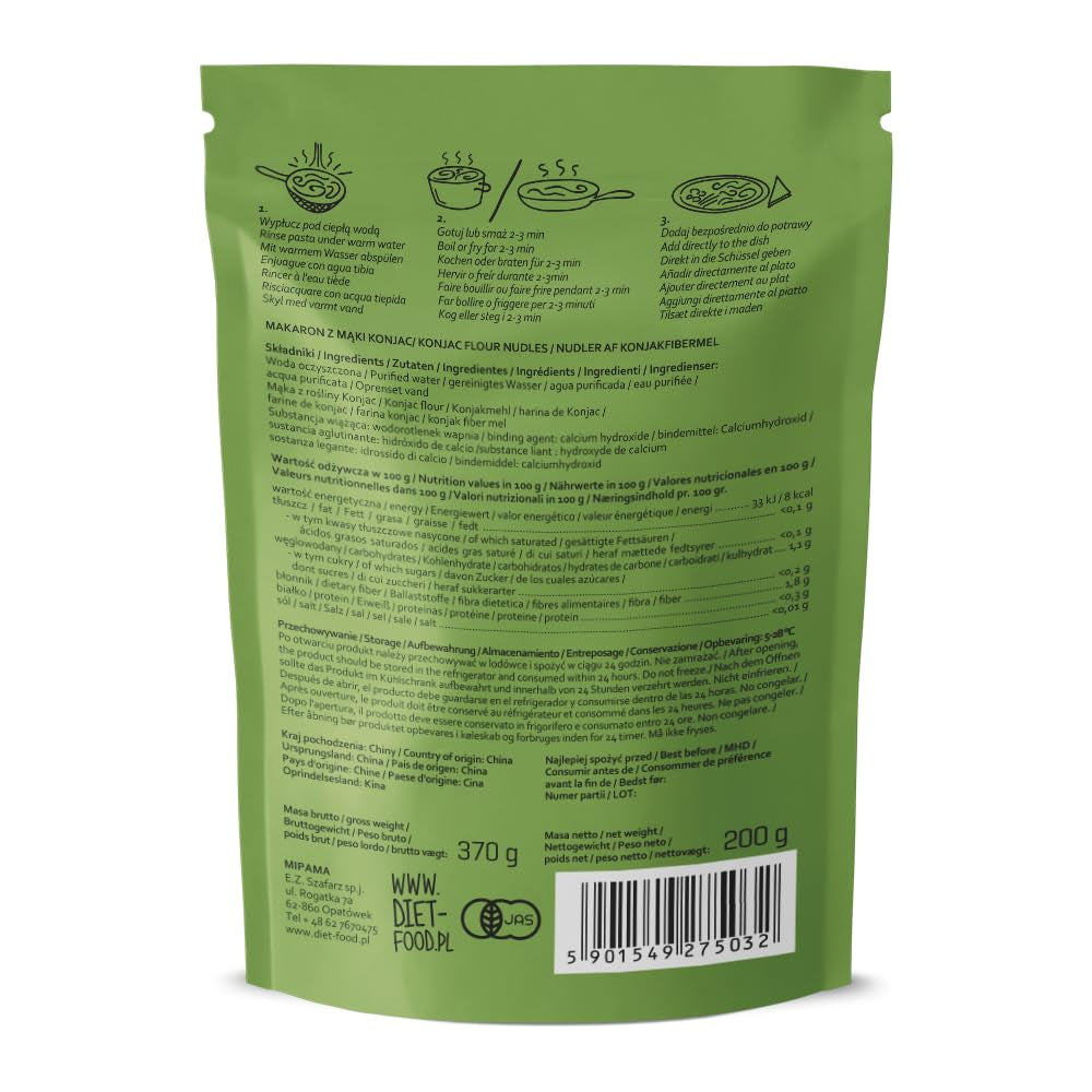 Diæt Shirataki Nudler | Low Carb Konjac Nudler | 200 gram veganske lavkalorie fedtfri sojafri glutenfri vandopløselige diætnudler