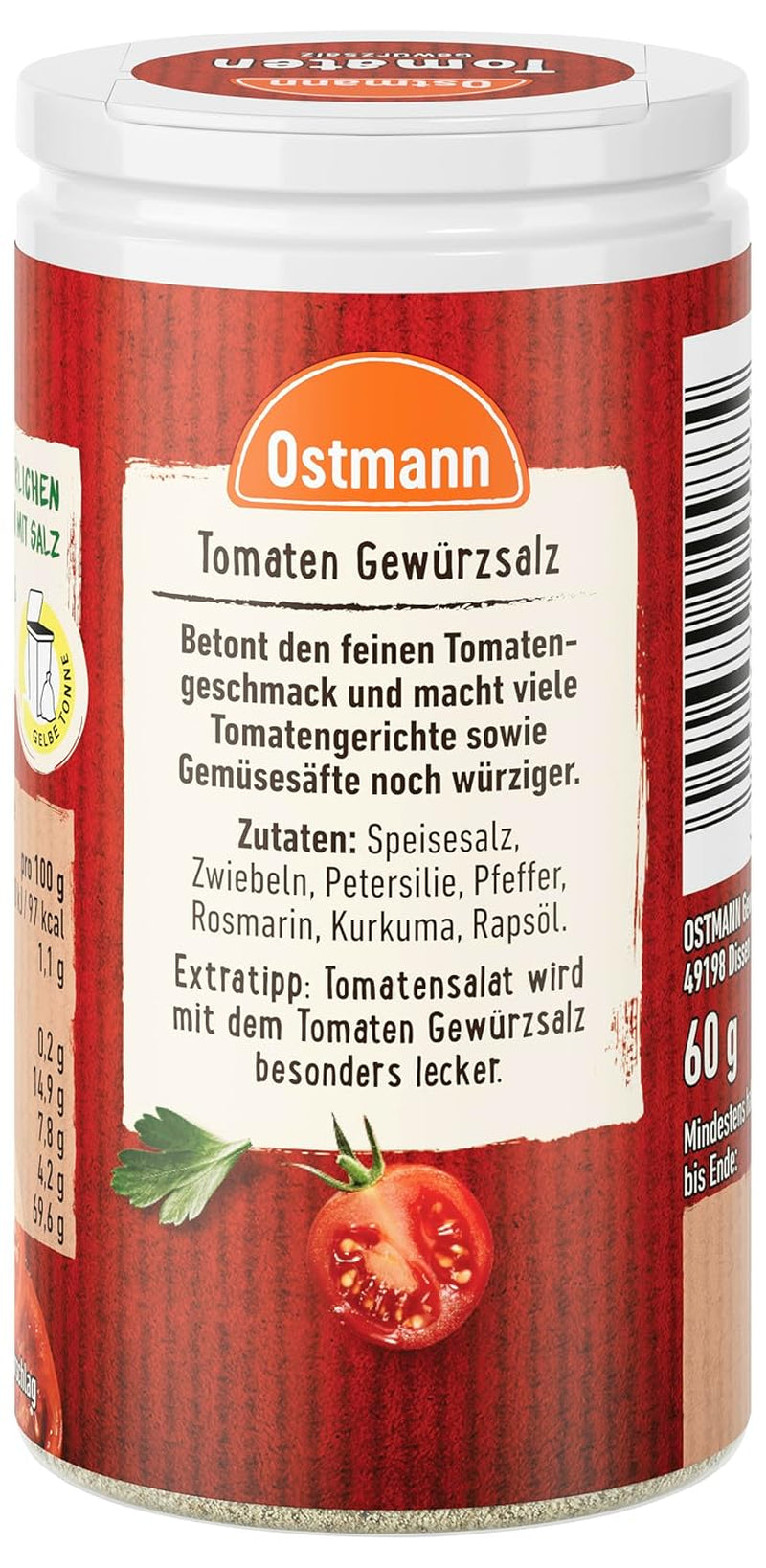 Ostmann Gewürze - Tomat Gewürzsalz | Perfekt til at krydre tomatsalat og bruschetta 60 g i Der Streudose