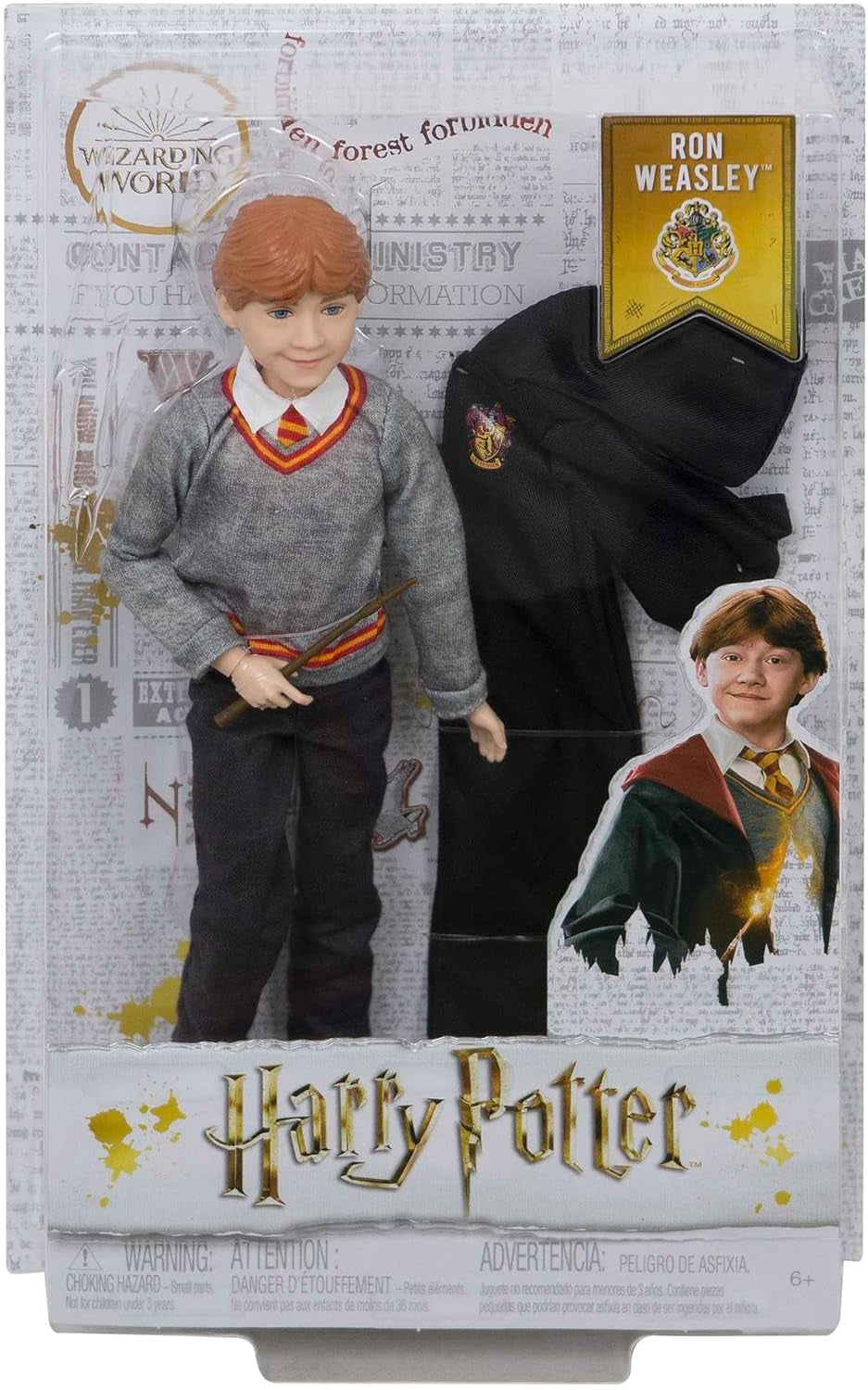 Mattel Harry Potter - Ron Weasley Sammlerpuppe (ca. 26 cm) med Hogwarts-uniform, Gryffindor-Robe og Zauberstab, Spielzeug ab 6 Jahren FYM52