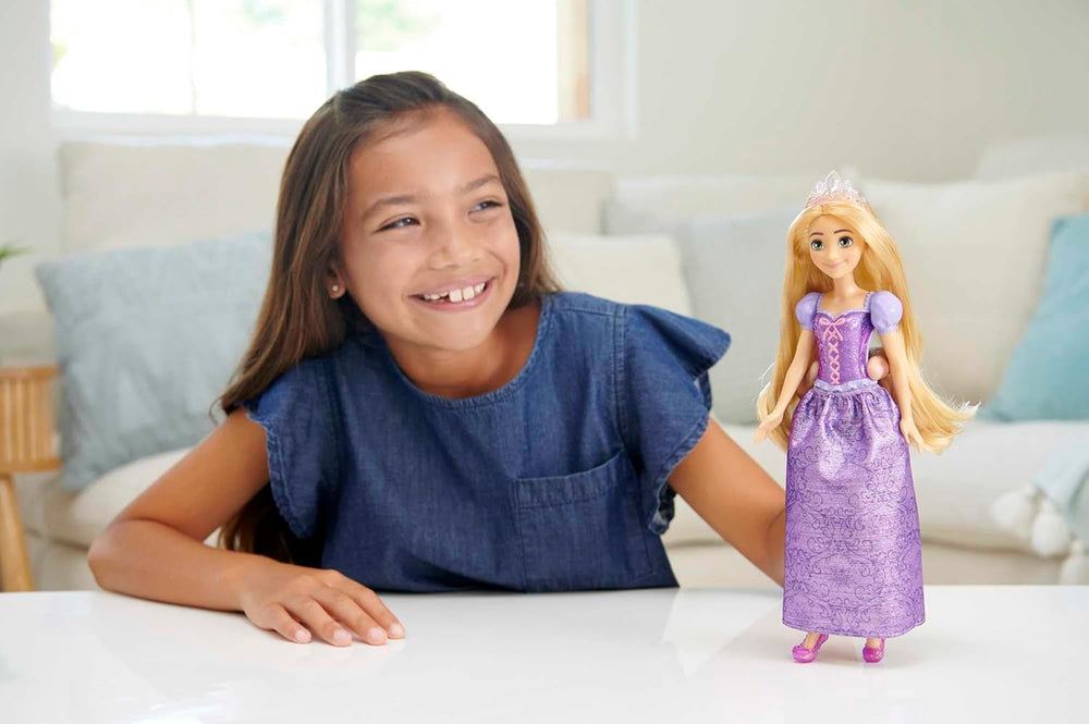 Mattel Disney Princess Rapunzel dukke, Langt styling hår, Mobil, Aftagelige sko og diadem, Disney gaver, Legetøj fra 3 år, HLW03 Naty Shop Dolls