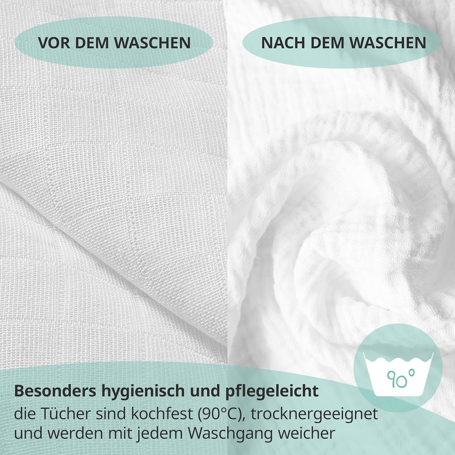 MAKIAN Muslin Squares, Pakke med 10, 80x80 cm, Oeko-TEX® Standard 100 Certified, 10 Premium Burp Cloths - Dobbeltvævede Stof Firkanter / Muslin Squares, Kog resistent - Hvid