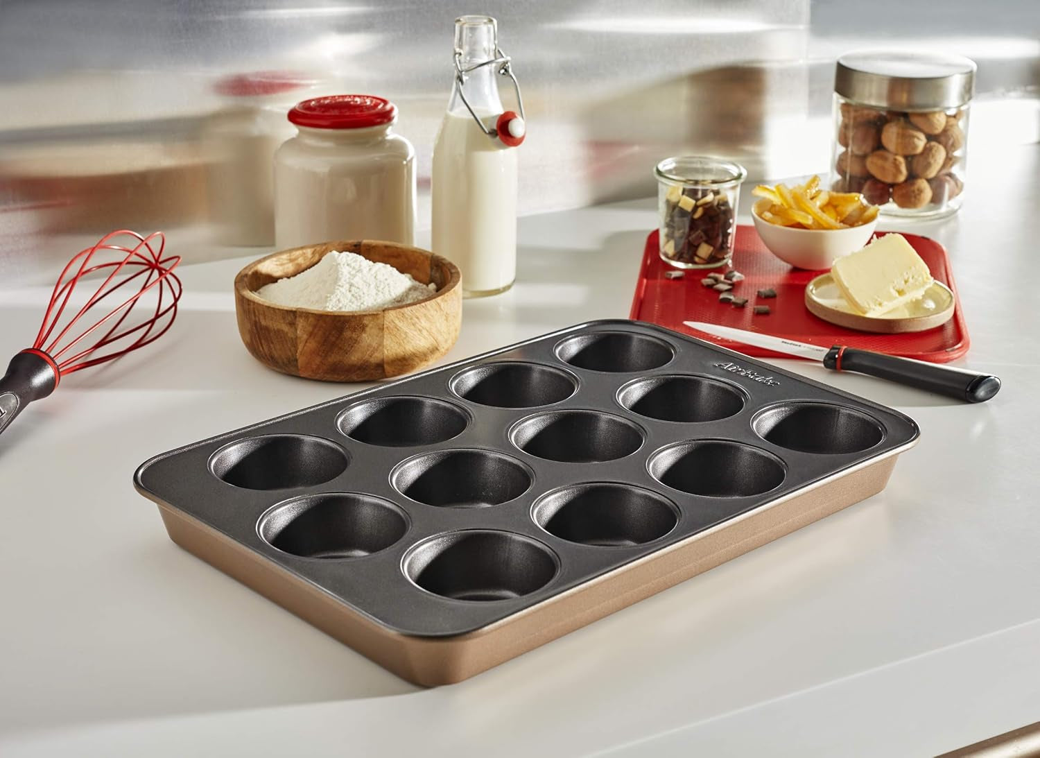 Tefal Airbake J2555014 Muffinform, Antihaftbeschichtung, Karbonstahl, Braun, 29 X 41 Cm Forme og bakker til bagning Naty Shop
