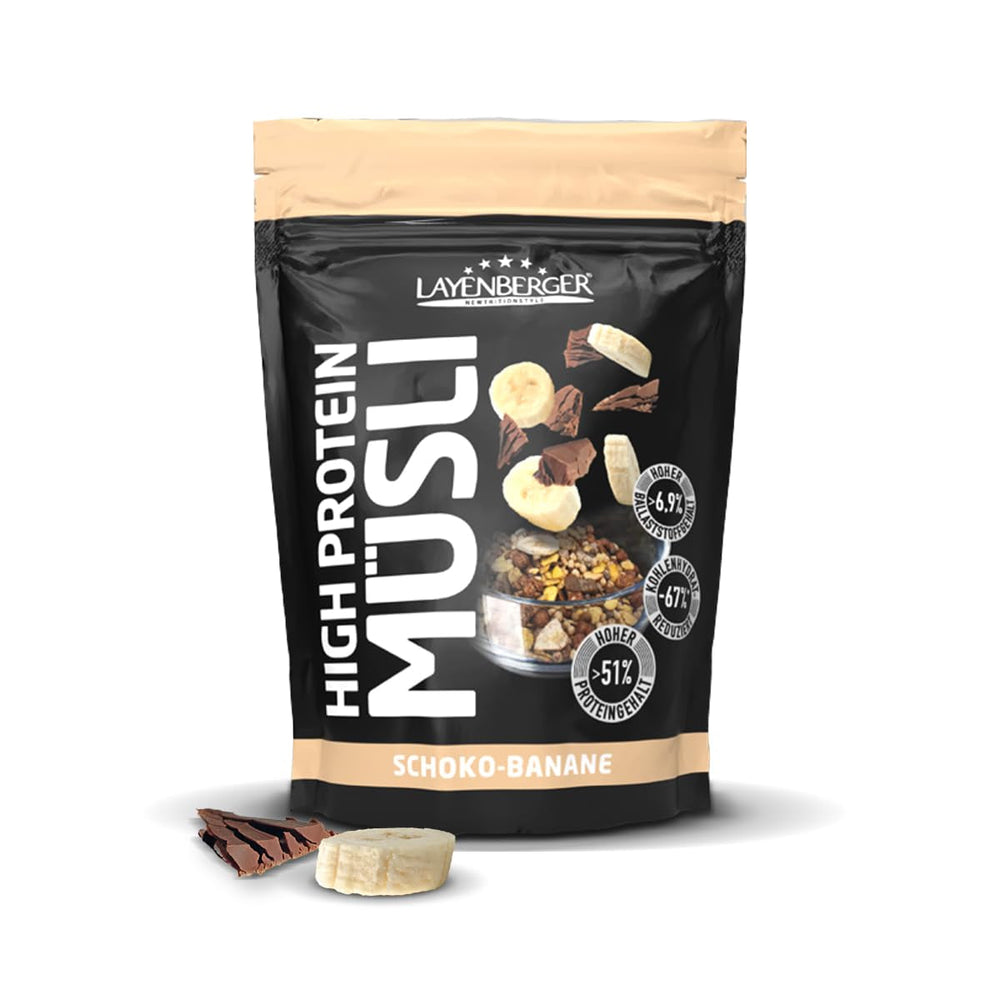 Layenberger 3K High Protein Müsli, 50% Eiweiß og 18% Kohlenhydrat - Enkeltpakke (1X 390 G) - Schoko-Nuss Cereale Naty Shop 390 G (1Er Pakke) Schoko-Banana