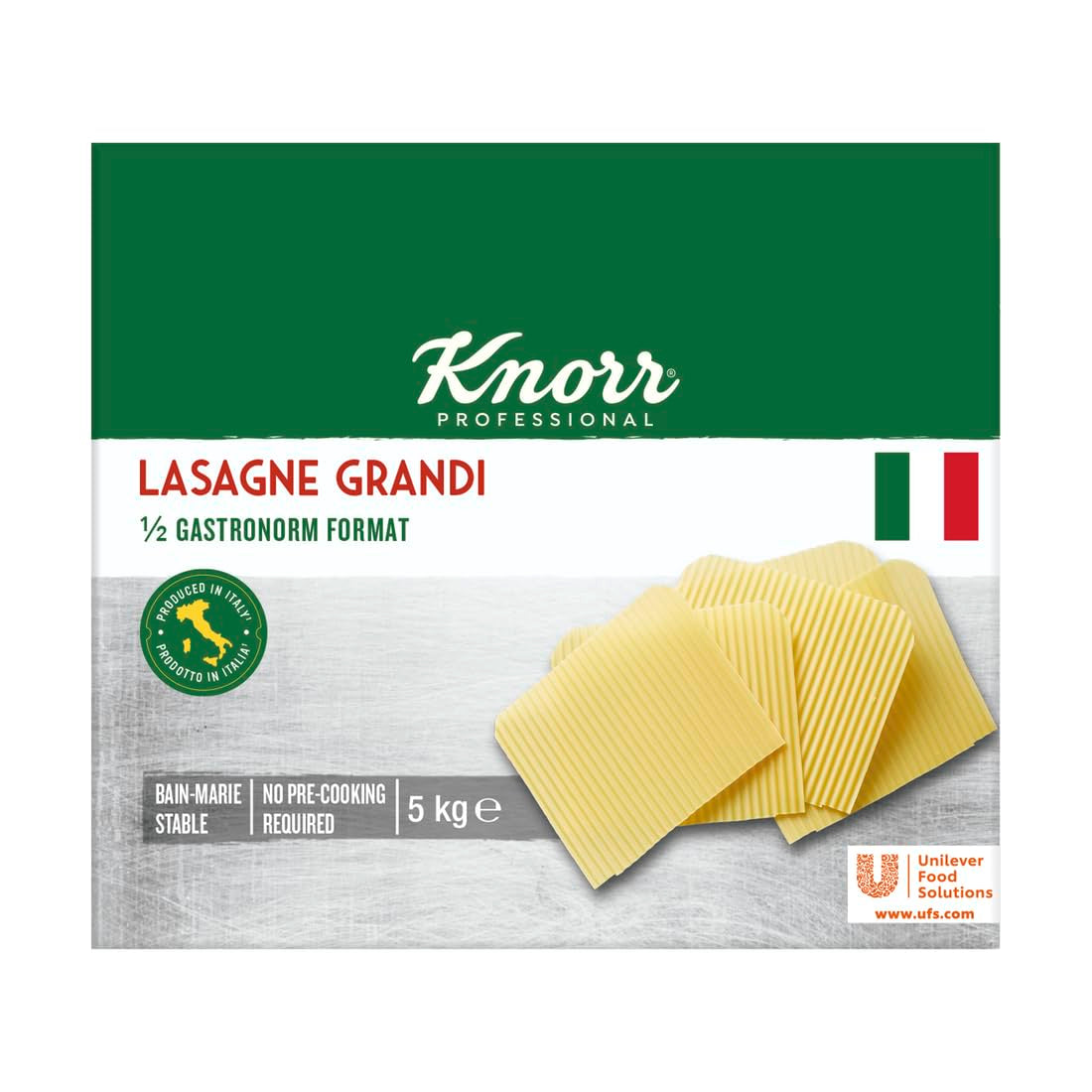 Lasagne Grandi Knorr 1/2 størrelse Gastronorm - bølgede dejplader til pasta - stor pakke, 5000 g