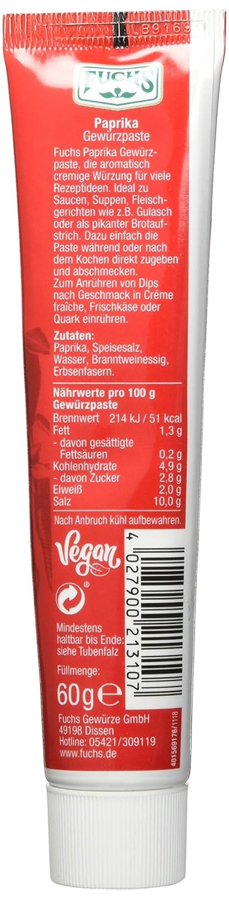 Fuchs Gewürze – Paprika Gewürzpaste, vollmundig piquantes Aroma, Paste zum Würzen von Soßen, Fleisch-Gerichten eller Suppen jeglicher Länder-Küchen, 60 g