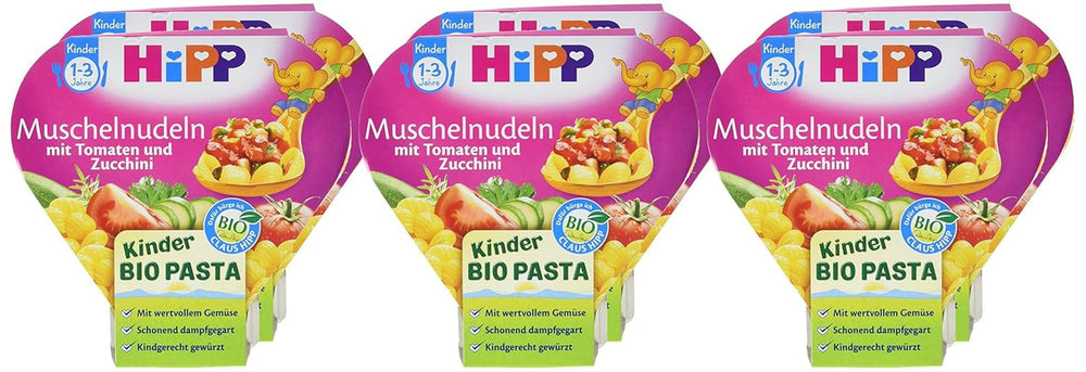 Hipp Shell pasta med tomater og økologisk zucchini, pakke med 6 stk (6 x 250 g) Mor og barn Naty Shop