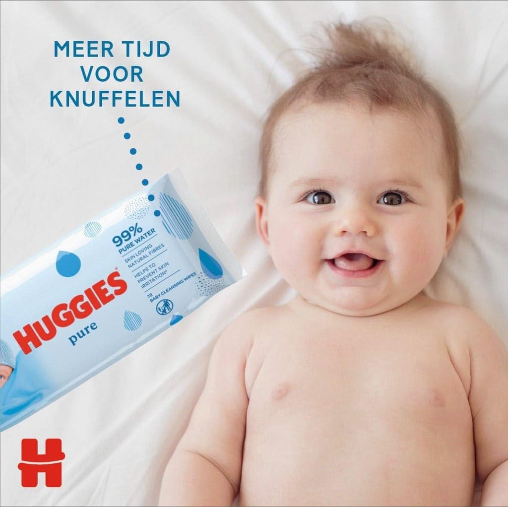 Huggies Pure, șervețele pentru bebeluși, 18 pachete (1008 șervețele în total) — 99% apă pură — fără parfum pentru curățare și protecție blândă Servetele Umede Bebelusi Naty Shop