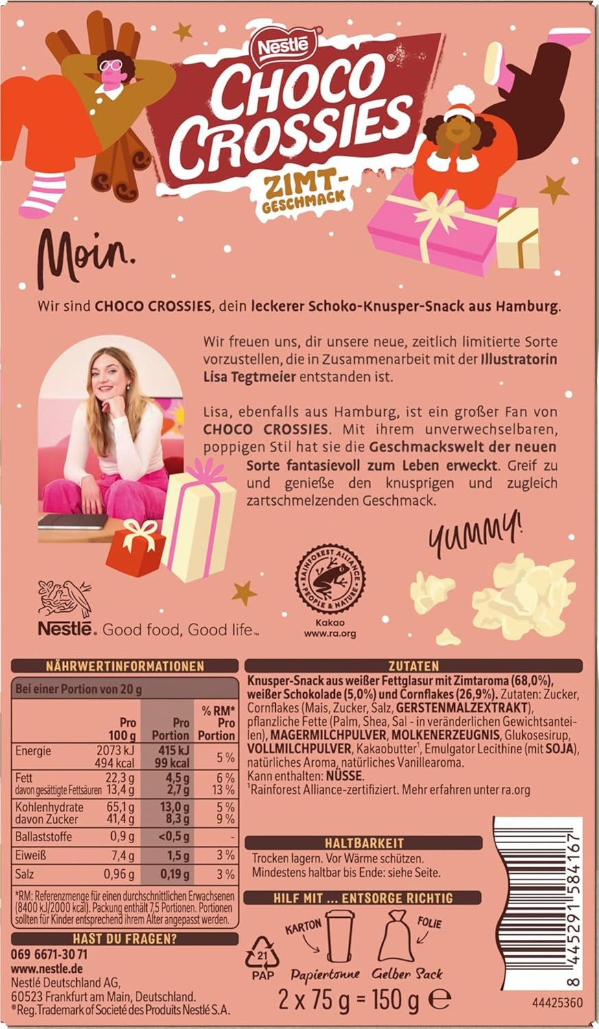 Nestlé lette knasende flager og knasende mandler dækket af en smeltet hvid glasur og kanelsmag fra Nestlé, pakke med 4 (2 x 75 g hver)