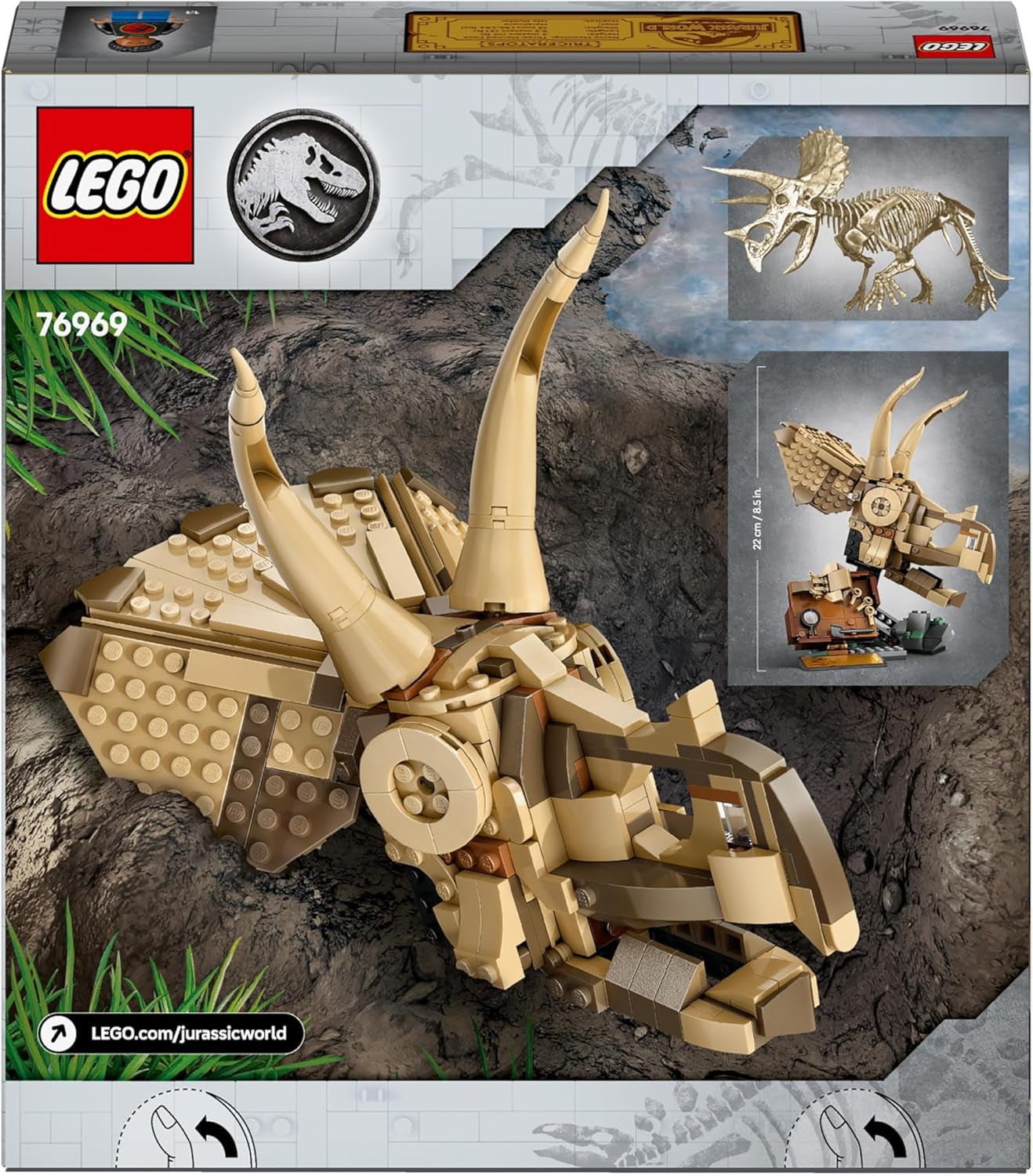 LEGO Jurassic World Dinosaur Fossils: Triceratops Skull Model, dinosaurlegetøj til drenge og piger fra 9 år, gave til børn og fans Jurassic World 76969 Byggesæt Besuche den LEGO-Store