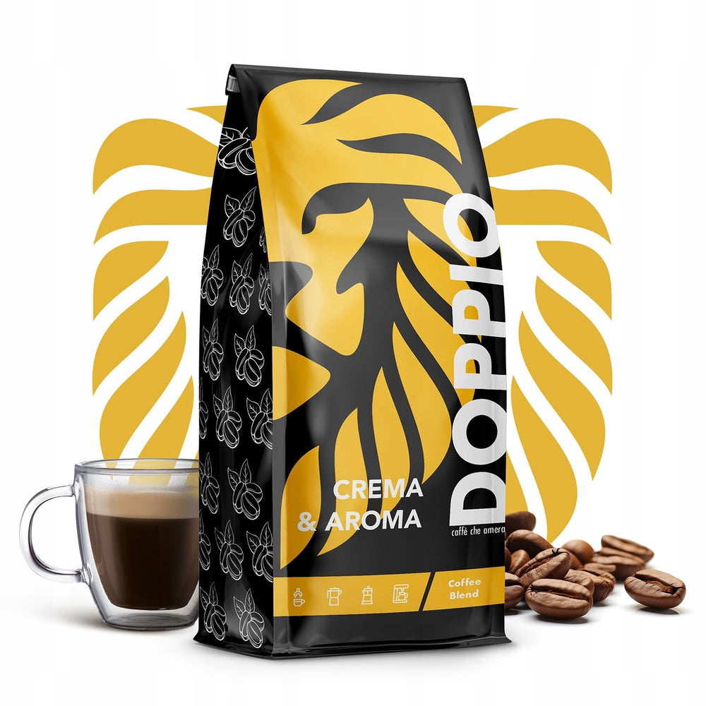 Doppio Crema & Aroma 1KG | Boabe de cafea 80% Arabica și 20% Robusta | cu note de cacao, nuci și caramel | Prăjire proaspătă și medie, aciditate scăzută | pentru espresso | Blue Orca Coffee