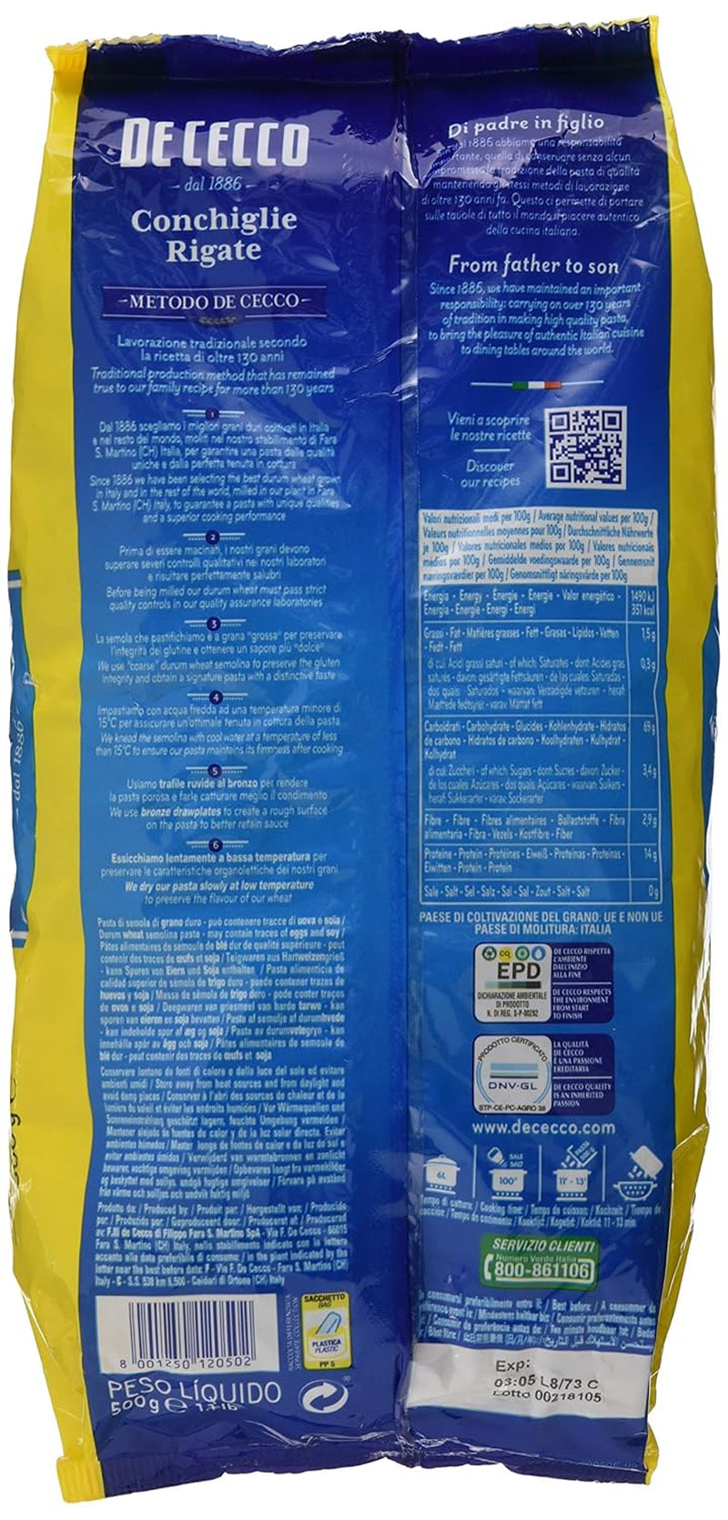 Conchiglie Rigate, 500 g (pakke med 1)